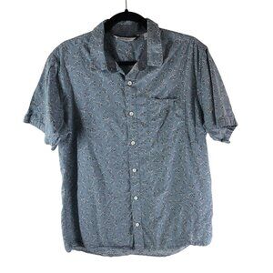 Depart West Mens Button Down Shirt Floral Print Cotton Chest Pocket Blue L